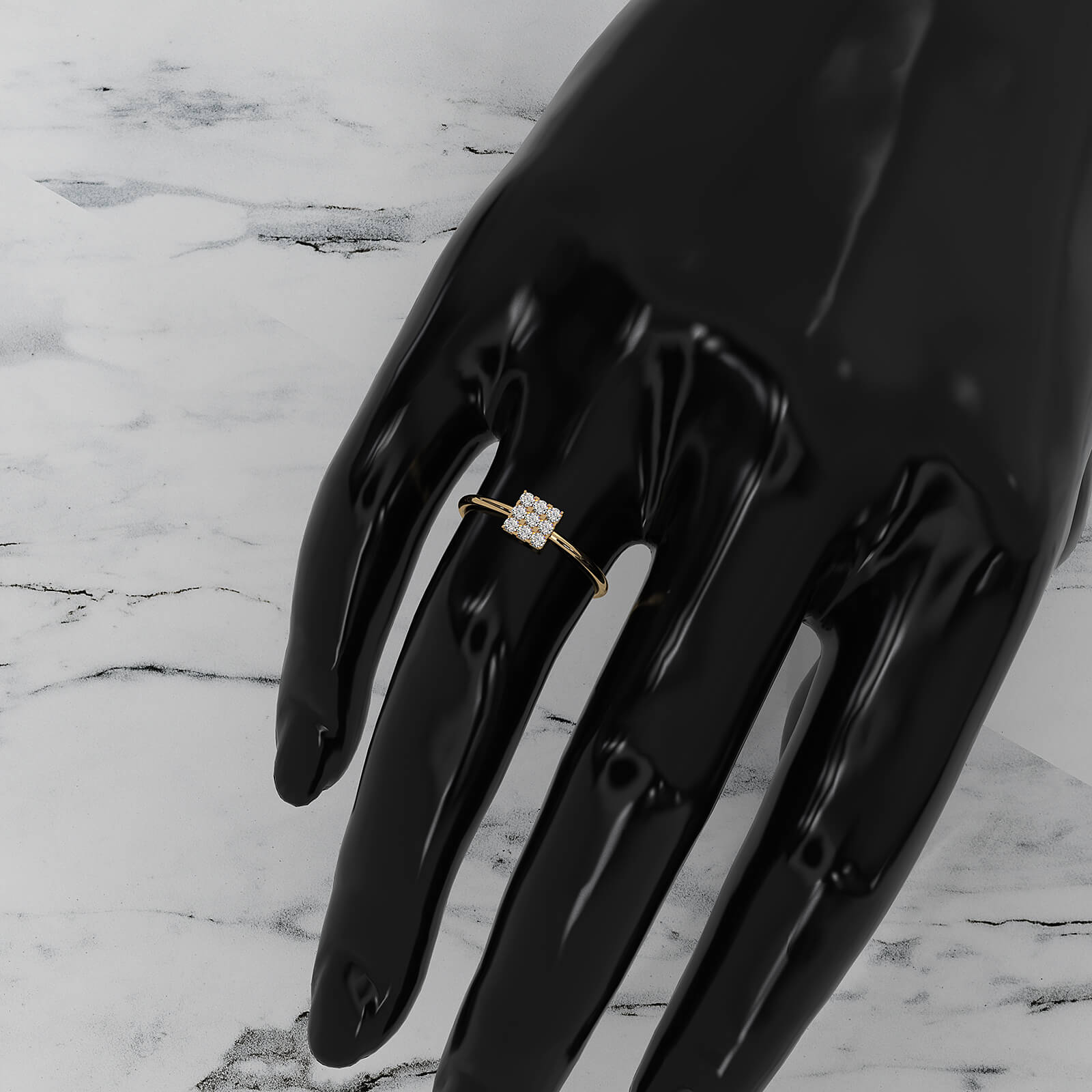 Sleek & Slim Square Shape Round Cut Lab Diamond Fashion Ring 0.17ctw.